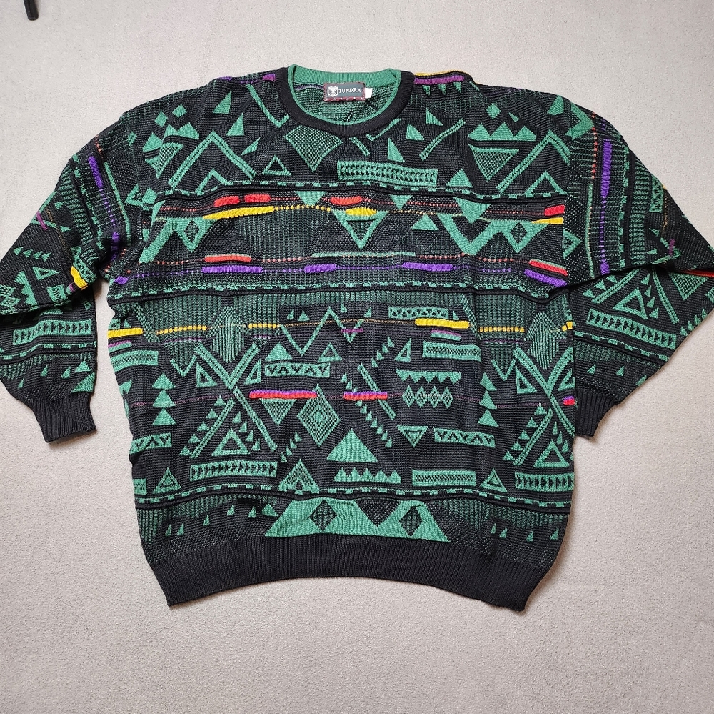 Vintage Tundra Sweater Coogi Style Knit Sweater 2XL T 90s Green